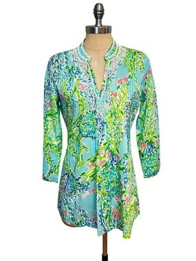 Lilly Pulitzer Blue Heaven Sarasota Beaded Tunic Top Small